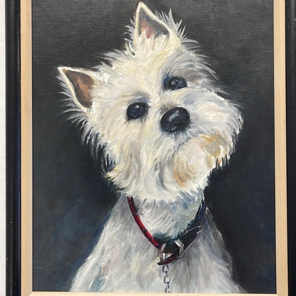 Framed Portrait Painting of White Terrier Dog, 12x16 - Picture 3 of 5